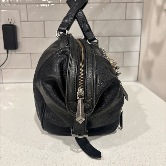 Amazing  Rare GOTH leather studded Black Bag Purse Sam Edelman Soft Roomy - Picture 5 of 9